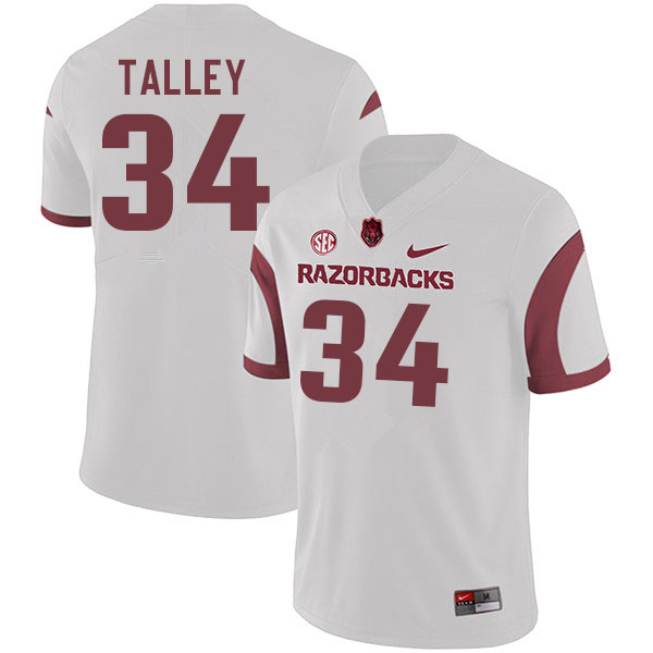 Men #34 Hunter Talley Arkansas Razorbacks College Football Jerseys Sale-White